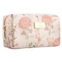 Różowa kosmetyczka z poliestru, jednokomorowa i ozdobiona kwiatowym wzorem - Peterson