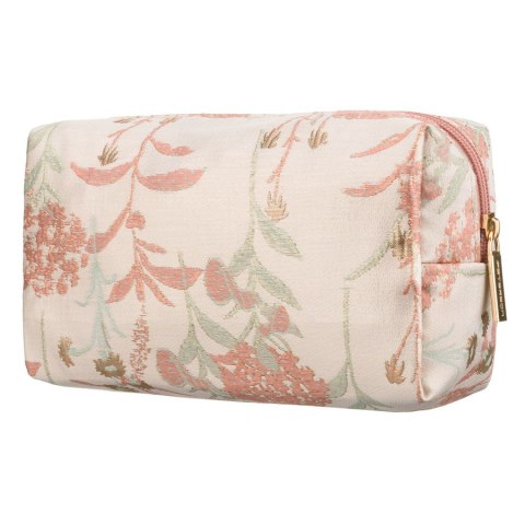 Różowa kosmetyczka z poliestru, jednokomorowa i ozdobiona kwiatowym wzorem - Peterson