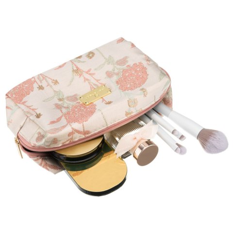 Różowa kosmetyczka z poliestru, jednokomorowa i ozdobiona kwiatowym wzorem - Peterson