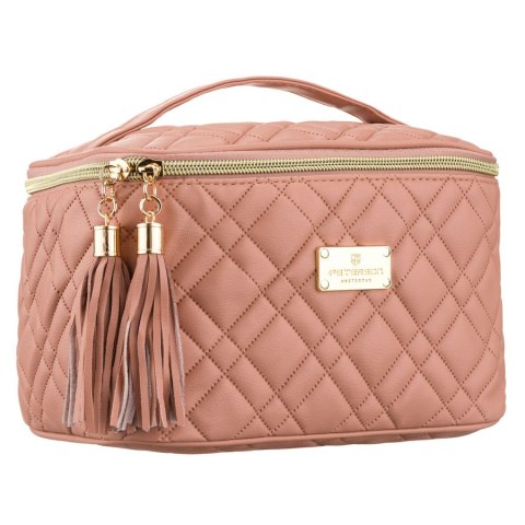 Różowa, pikowana kosmetyczka z tkaniny syntetycznej zamykana suwakiem - Peterson