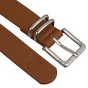 Uniwersalny pasek damski ze skóry ekologicznej w brązowym kolorze ze srebrną klamrą - Peterson