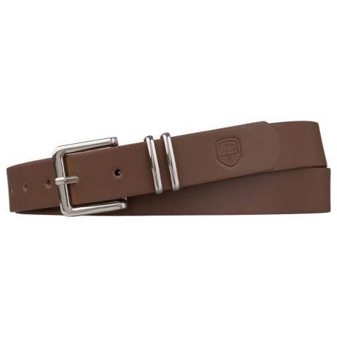 Uniwersalny, wąski pasek damski ze skóry ekologicznej w kolorze khaki ze srebrną klamrą - Peterson