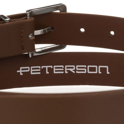 Uniwersalny, wąski pasek damski ze skóry ekologicznej w kolorze khaki ze srebrną klamrą - Peterson