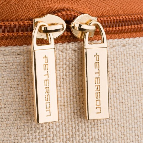 Beżowo-brązowa kosmetyczka z tkaniny syntetycznej wyposażona w uchwyt, zamykana suwakiem - Peterson