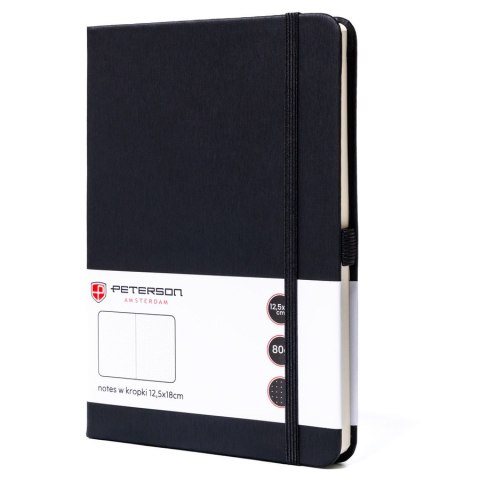 Czarny notes w formacie B6 zadrukowany w kropki, wyposażony w gumkę zamykającą - Peterson