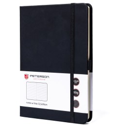 Czarny notes w formacie B6 zadrukowany w linie, wyposażony w pętelkę na długopis - Peterson