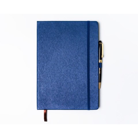 Granatowy notes w formacie B5 z gumką zamykającą, zadrukowany w linie - Peterson