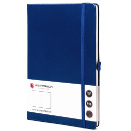 Notes w formacie A5 w granatowym kolorze, wyposażony w gumkę zamykającą - Peterson