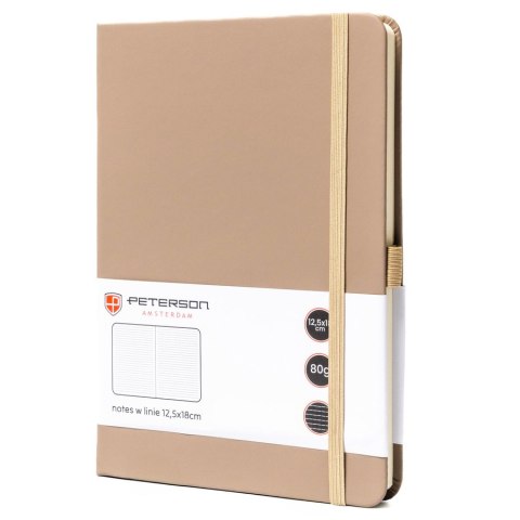 Notes w formacie B6 w kolorze khaki zadrukowany w linie, wyposażony w pętelkę na długopis - Peterson