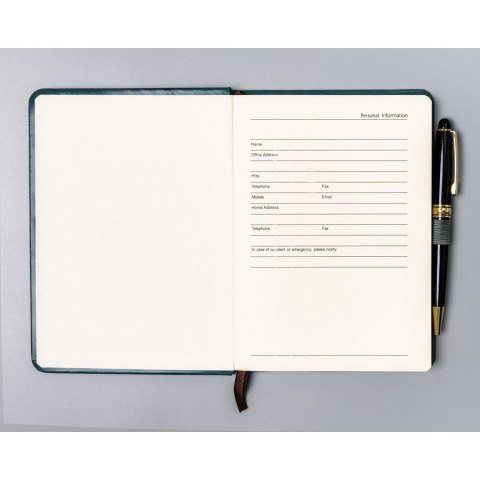 Zielony notes w formacie B6 zadrukowany w linie, wyposażony w pętelkę na długopis - Peterson