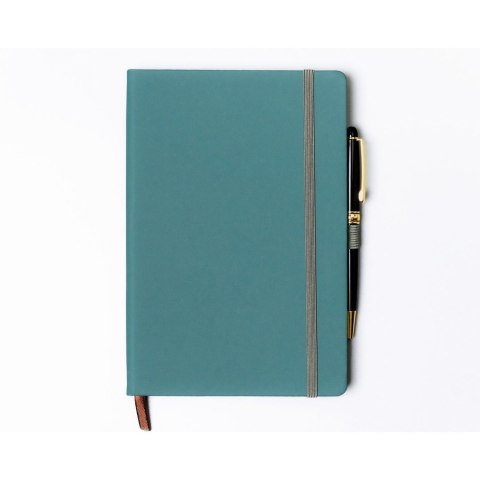 Zielony notes w twardej oprawie formacie A5 zadrukowany w linie, wyposażony w pętelkę na długopis - Peterson