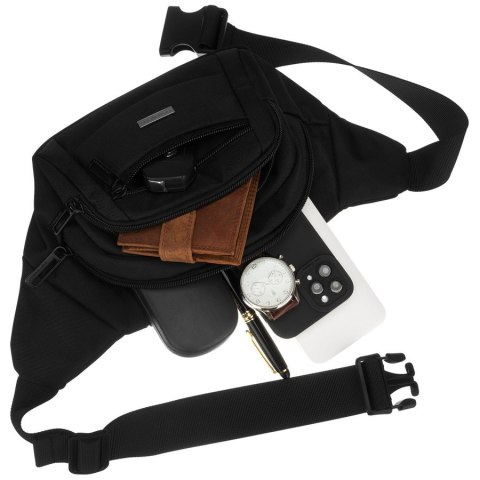 Czarna saszetka męska, jednokomorowa z czterema dodatkowymi kieszeniami, wykonana z cordury - Peterson