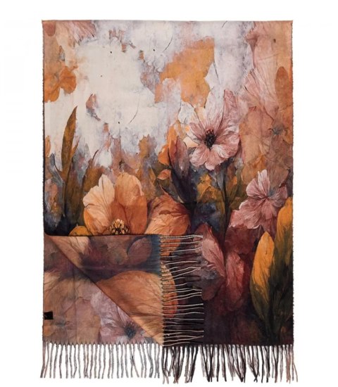 Kwadratowa chusta szal damski z frędzlami AGRAFKA (Wielokolorowy || Brązowy)