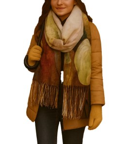 Kwadratowa chusta szal damski z frędzlami AGRAFKA (Wielokolorowy || Zielony)