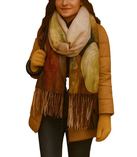 Kwadratowa chusta szal damski z frędzlami AGRAFKA (Wielokolorowy || Zielony)