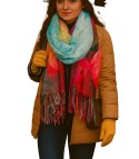 Kwadratowa chusta szal damski z frędzlami AGRAFKA (Wielokolorowy)