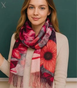 Kwadratowa chusta szal damski z frędzlami (Wielokolorowy || Czerwony)