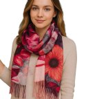 Kwadratowa chusta szal damski z frędzlami (Wielokolorowy || Czerwony)