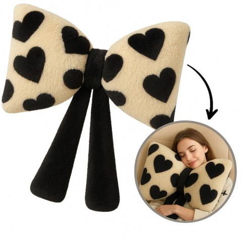 Puchata poduszka dekoracyjna, duża kokarda w serca, 40 x 50 cm PDS24