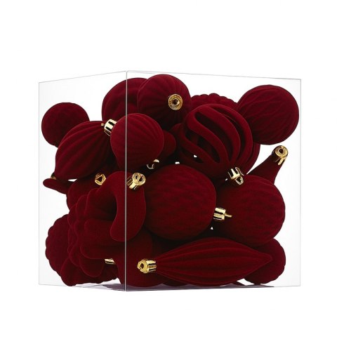 Komplet bombek na choinkę w opakowaniu, bombki welurowe 28szt. bordowe BSN76