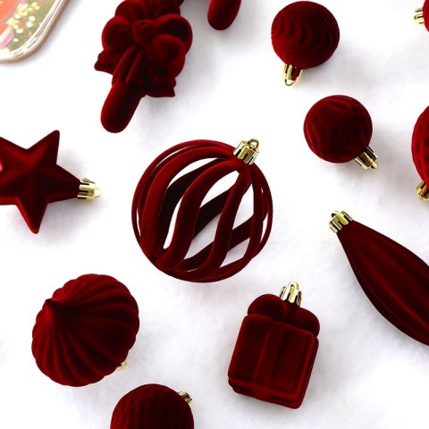 Komplet bombek na choinkę w opakowaniu, bombki welurowe 28szt. bordowe BSN76