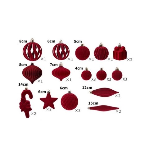 Komplet bombek na choinkę w opakowaniu, bombki welurowe 28szt. bordowe BSN76
