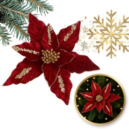 Kwiat na choinkę BOŻE NARODZENIE XXL 26 cm brokat i cekiny, bordowy WOZ47