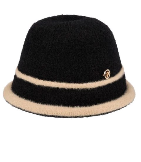 Kapelusz damski z naszywką dwukolorowy (Czarny || Beżowy)