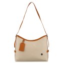 Beżowa torebka damska z poliestru i skóry ekologicznej wyposażona w kieszonkę zewnętrzną - Peterson