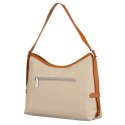 Beżowa torebka damska z poliestru i skóry ekologicznej wyposażona w kieszonkę zewnętrzną - Peterson
