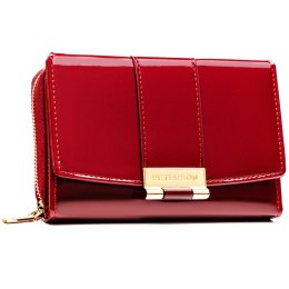 Bordowy, poziomy portfel damski wykonany z lakierowanej skóry ekologicznej - Peterson