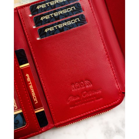 Bordowy, poziomy portfel damski wykonany z lakierowanej skóry ekologicznej - Peterson