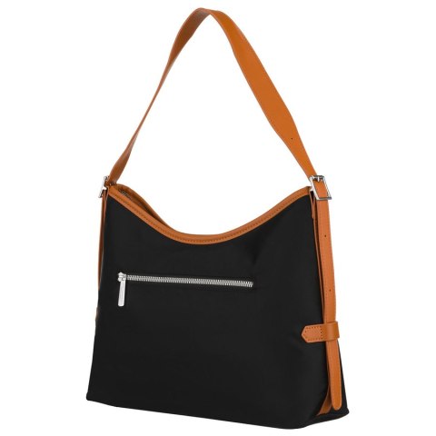 Czarna torebka damska z poliestru i skóry ekologicznej, jednokomorowa - Peterson