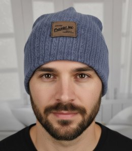 Dzianinowa czapka beanie z naszywką - styl i wygoda (Niebieski)