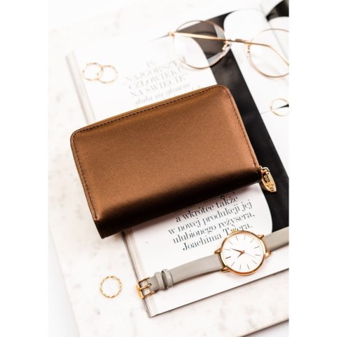 Brązowy portfel damski ze skóry ekologicznej wyposażony w system RFID - Rovicky