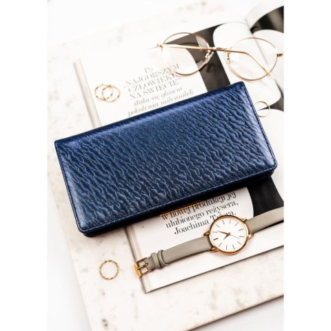 Granatowy portfel damski ze skóry ekologicznej wyposażony w system RFID - Rovicky