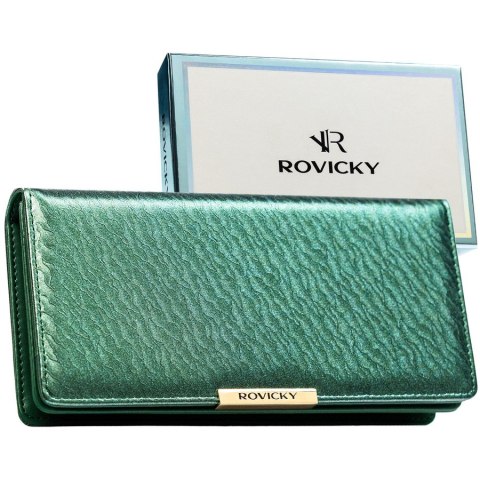 Portfel damski ze skóry ekologicznej w zielonym kolorze, wyposażony w system RFID - Rovicky