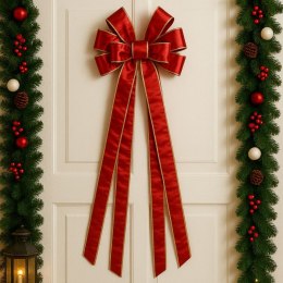 Duża czerwona kokarda XL ozdoba świąteczna na drzwi, choinkę welur 33 x 120cm WOZ44