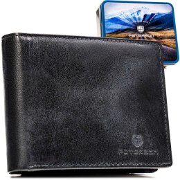 Duży portfel męski ze skóry naturalnej w czarnym kolorze wyposażony w system RFID - Peterson