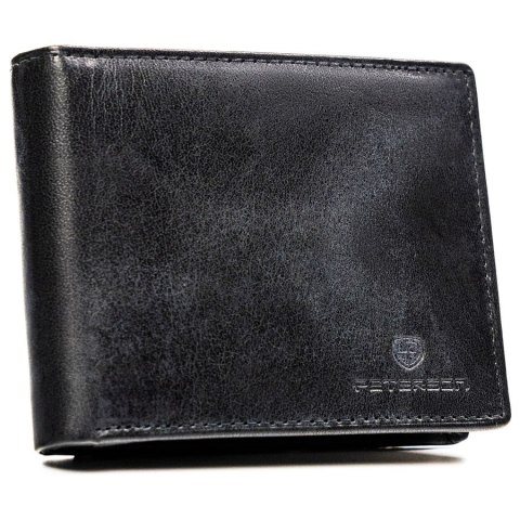 Duży portfel męski ze skóry naturalnej w czarnym kolorze wyposażony w system RFID - Peterson