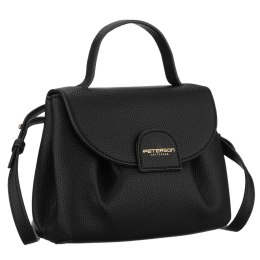 Listonoszka damska ze skóry ekologicznej w czarnym kolorze z kieszonką zewnętrzną - Peterson