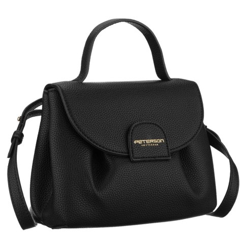 Listonoszka damska ze skóry ekologicznej w czarnym kolorze z kieszonką zewnętrzną - Peterson