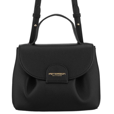 Listonoszka damska ze skóry ekologicznej w czarnym kolorze z kieszonką zewnętrzną - Peterson